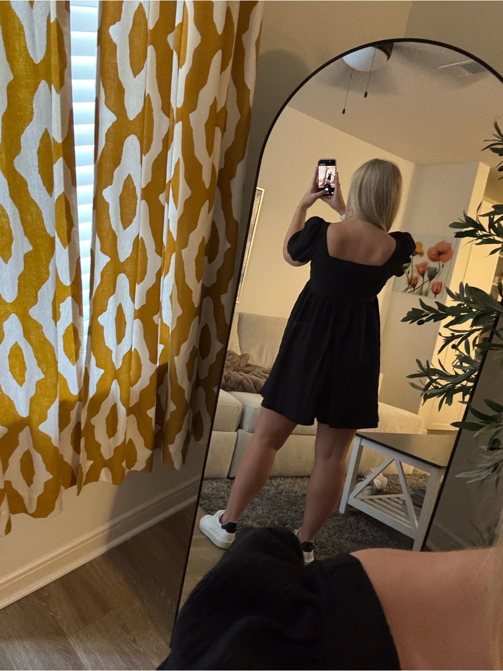 Black Puff Sleeve Square Neck Mini Dress - Picture 2 of 4